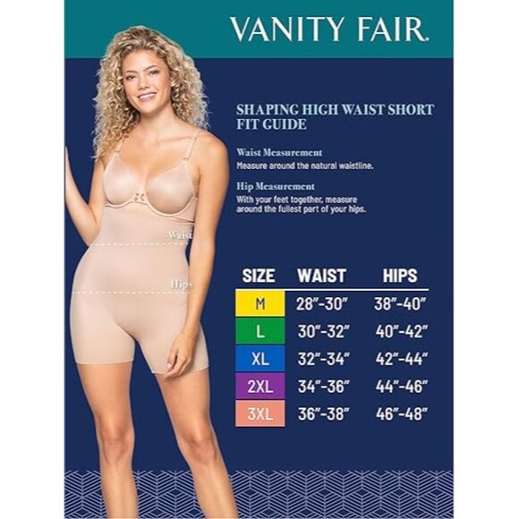 Vanity Fair High Waist Shaping Shorts Medium Seamless Smoothing Black Comfortabl - Picture 6 of 6